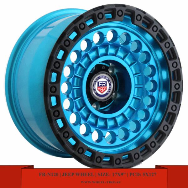 17" matte black and Sky blue color Jeep Wrangler alloy wheels