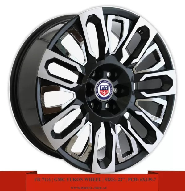 22" Chrome on black GMC Yukon alloy wheel
