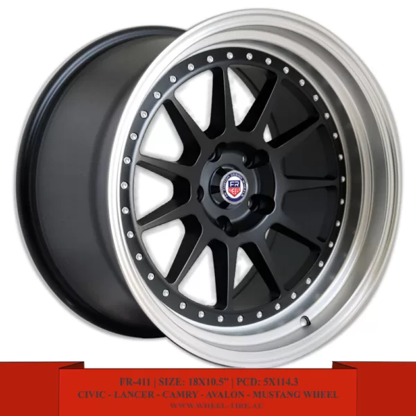 17" matte black alloy wheel with lip lines for Camry, Mustang, Avalon, Lancer and Honda Civic