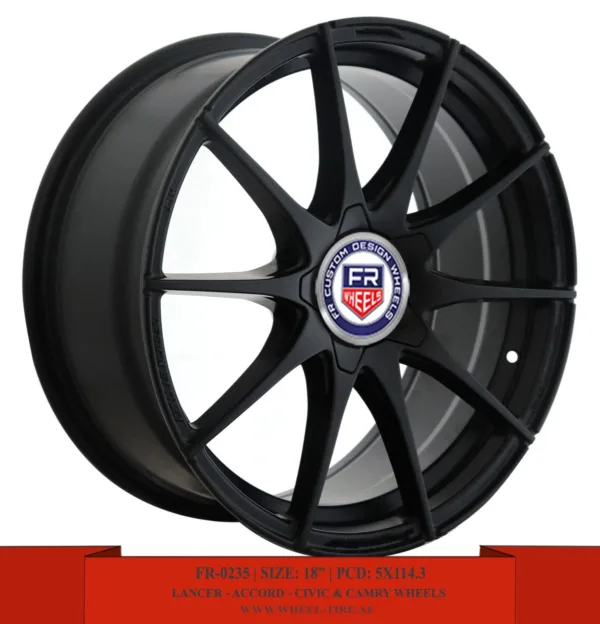 Matte black 18" Toyota Camry, Honda Accord, Honda Civic and Mitsubishi Lancer alloy wheels.