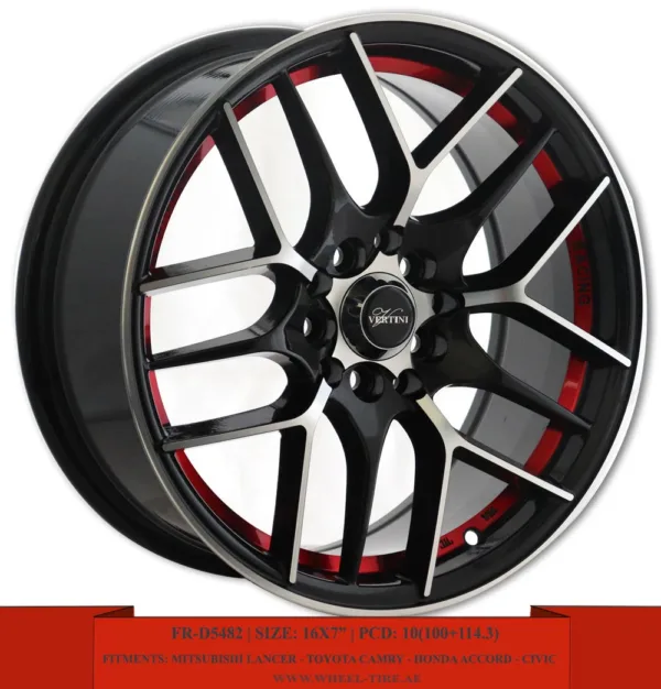 16" machined face black with red line alloy wheels for Honda Accord, Civic, Toyota Camry