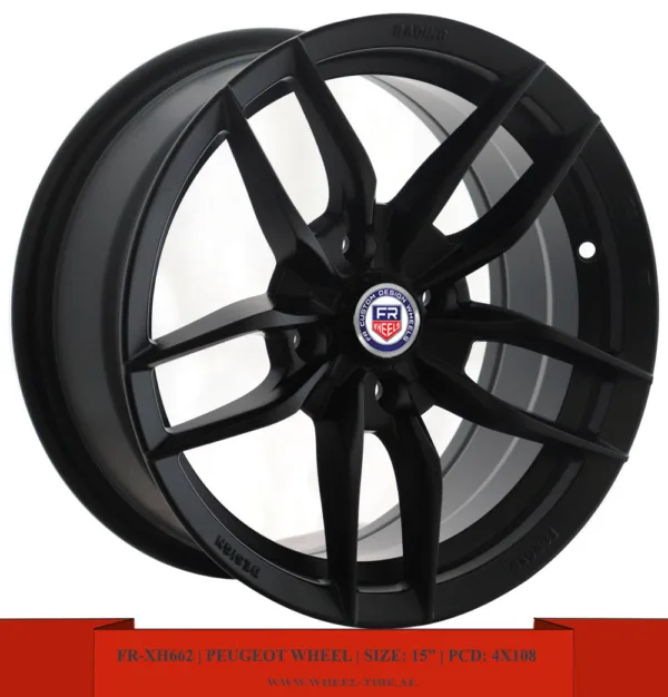 15" matte black alloy wheel for Peugeot cars