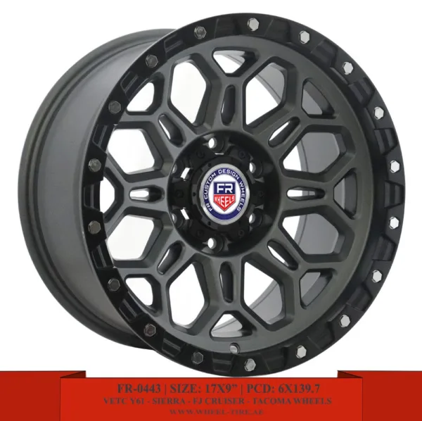 17" matte gray with matte black lips alloy wheels for Toyota Tacoma, GMC Sierra, FJ Cruiser and Nissan VETC Y61