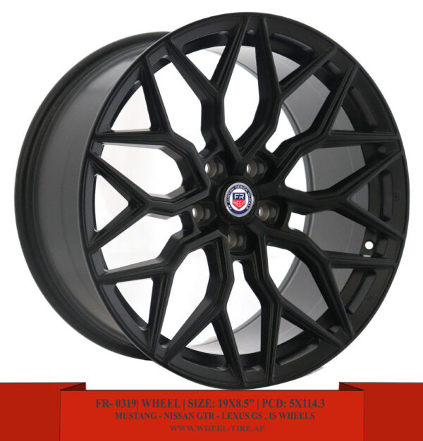 19" matte black alloy wheels for Ford Mustang, Nissan GTR, Lexus GS, and Lexus IS