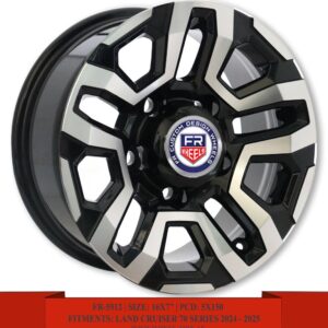 16" machined face matte black alloy wheels for Toyota Land Cruiser 70 Series 2024-2025