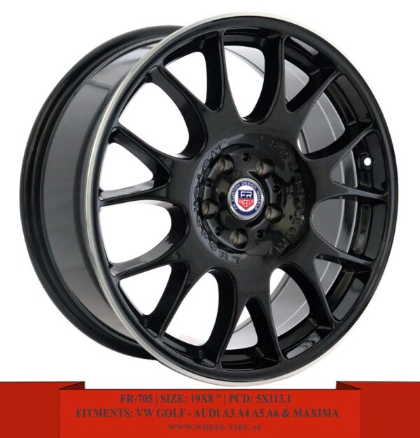 19" glossy black with white lip lines Alloy Wheels for VW Golf, Audi A3, A4, A5, A6 and Nissan Maxima