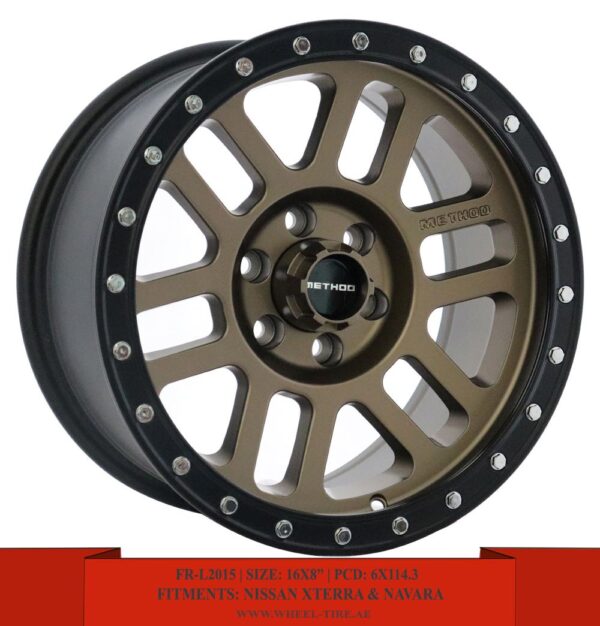 16" matte bronze with matte black lip, 16" matte matte black and 16" matte gray with matte black lip alloy wheels for Nissan Xterra and Nissan Navara