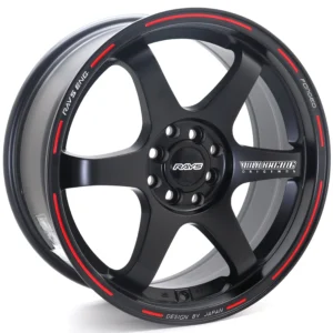 RAYS 17-inch 6-Spoke Wheel - Dual PCD 4x100 / 4x114.3 (ET35, CB 73.1, Diamond Black / Red Lip Line)
