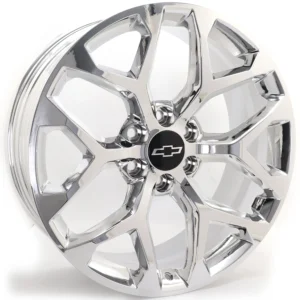 22-inch Premium Chevy Style Snowflake Replica Alloy Wheel - 22x9, 6x139.7, ET24, Bright Chrome Finish (78.1mm Hub Bore) for Silverado, Tahoe, Suburban