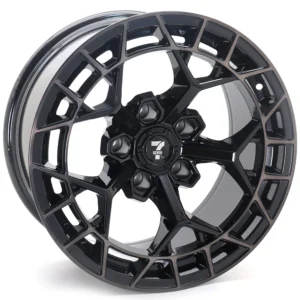 7Wheel 17-inch Off-Road Alloy Wheel – 5x127 PCD | -10 Offset | Black Lip & Gloss Black Finish (CB 71.6mm)