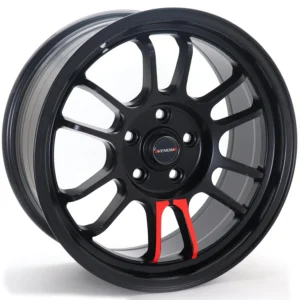 VENOM X014 17-inch Alloy Wheel – 5x114.3, ET35, CB 73.1 – Matte Black with Red Spoke Accents