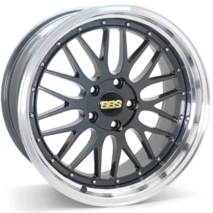 18-inch BBS Style Mesh Alloy Wheels | 5x114.3 | Dark Gray with Polished Lip (18x8 / 18x9 Staggered Setup)